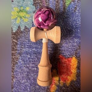 Natural Wood Kendama with Floral Purple Ball